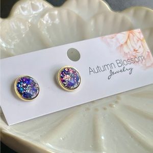 Handmade multicolored holographic post earrings